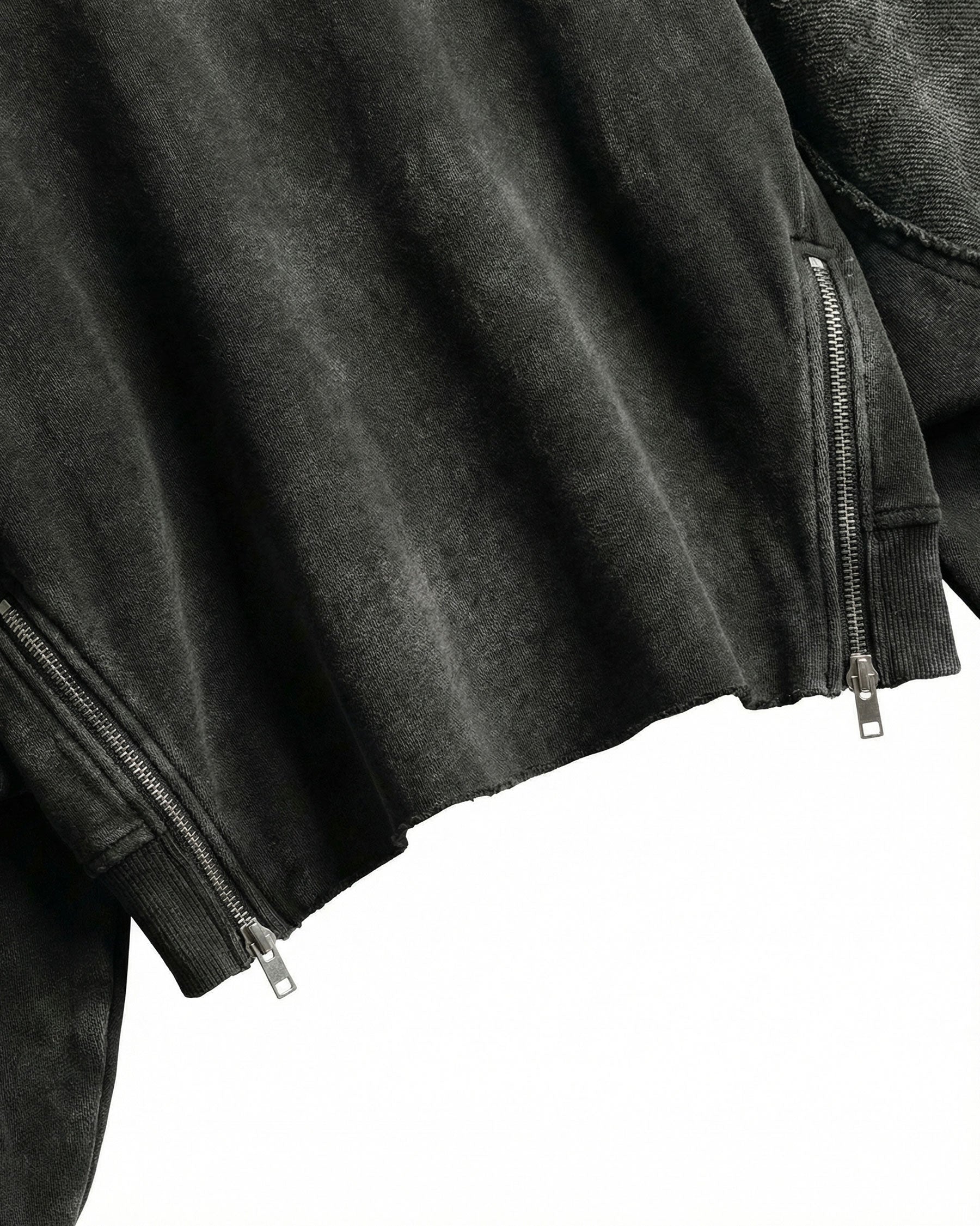 LOW SATURATION-Washed Zip Detail Cropped Sweatshirt