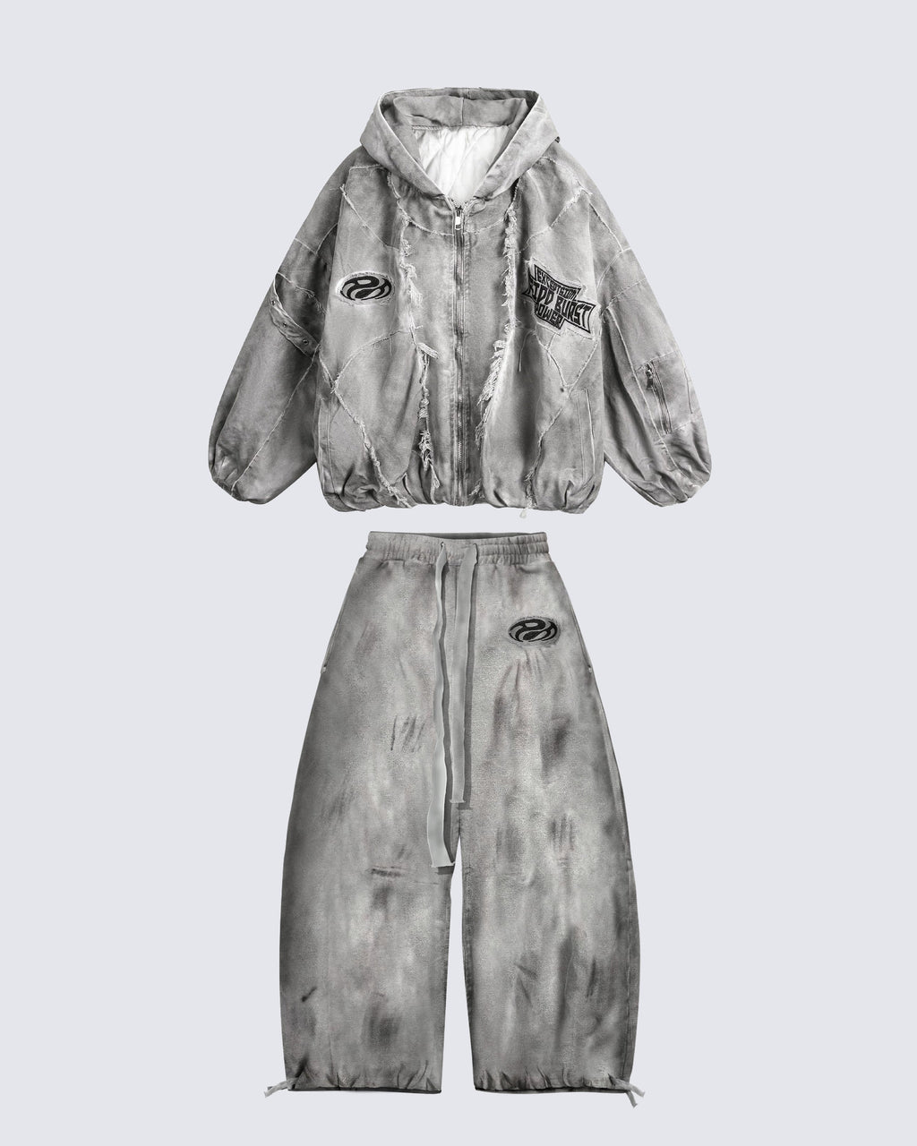 Distressed Dirty Curved-Cut Drawstring Sweatpants