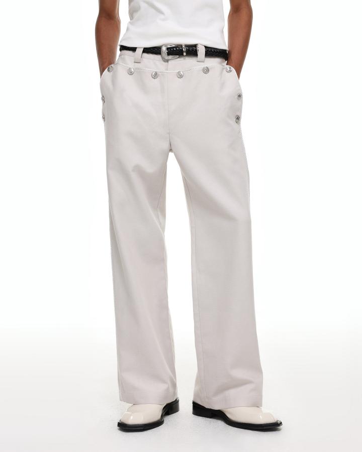 GRYFT Vintage Button High-Waist Wide Leg Trousers