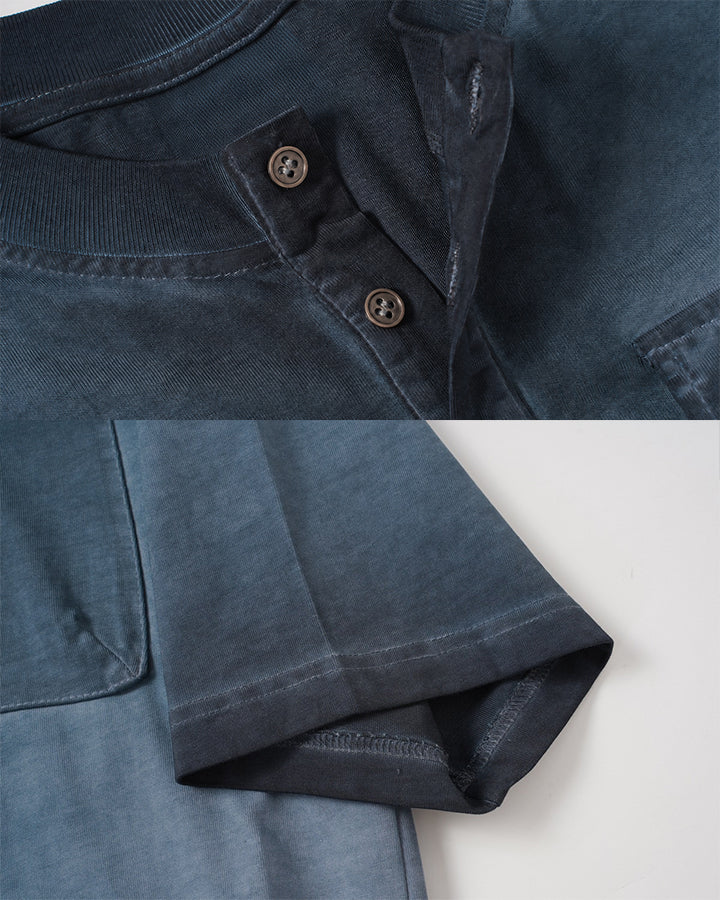 Utility Vintage Washed Double Pocket Henley Tee