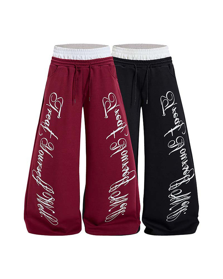 GRYFT Retro Letter Print Wide Leg Pants
