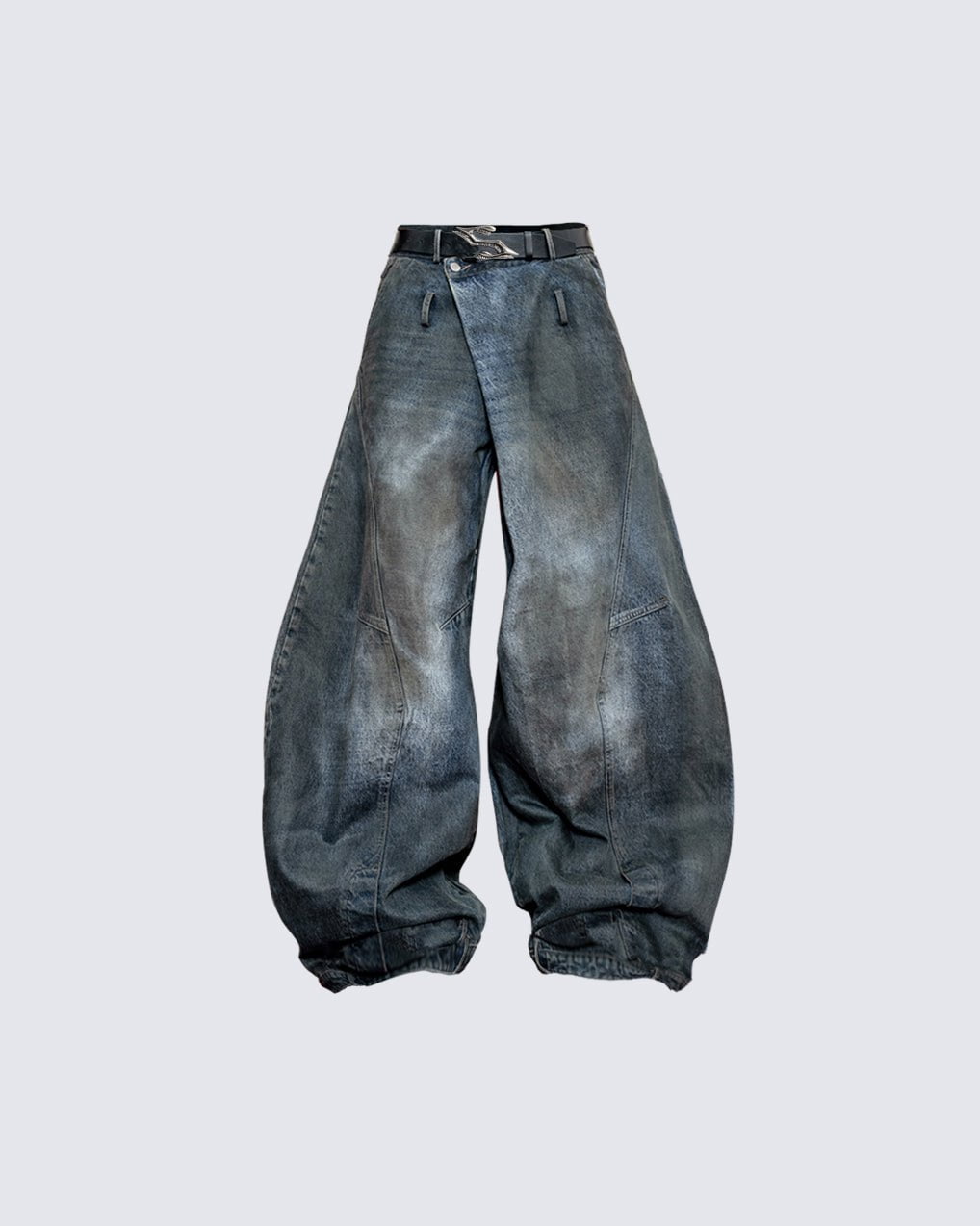 Washed Reverse-Waist Wide-Leg Jeans