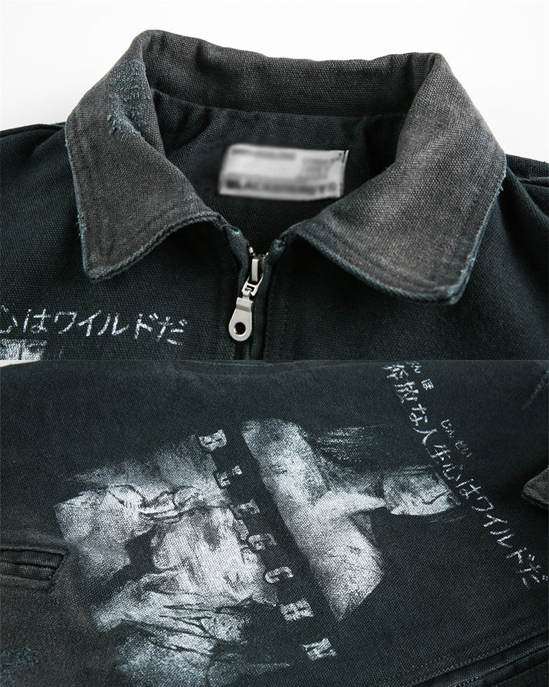 Vintage Punk Street Cargo Denim Jacket