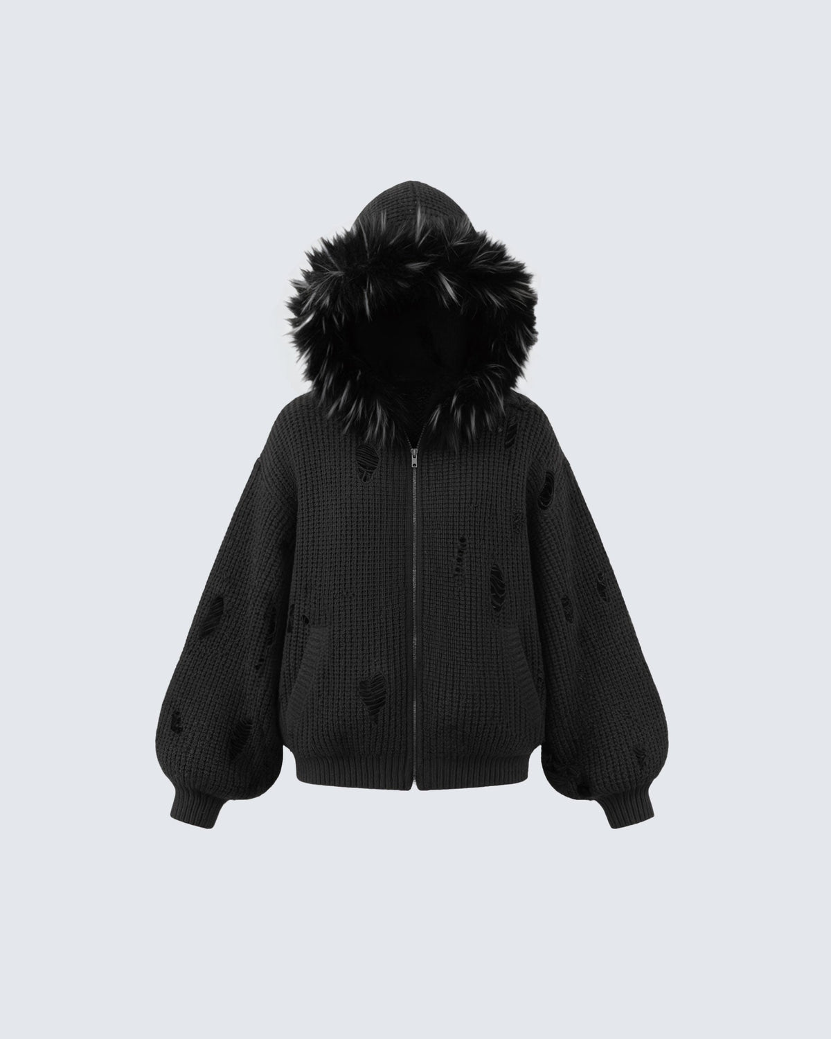 GRYFT Destroyed Knitted Sweater Plush Coat