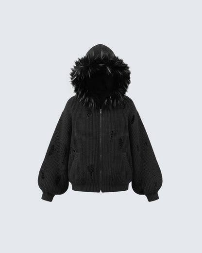 GRYFT Destroyed Knitted Sweater Plush Coat