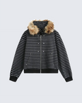 Striped Faux Fur Hooded Jacket