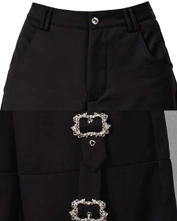 Dark Avant Garde Deconstructed Metal Buckle Suit Shorts