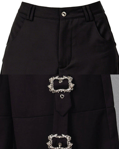 Dark Avant Garde Deconstructed Metal Buckle Suit Shorts