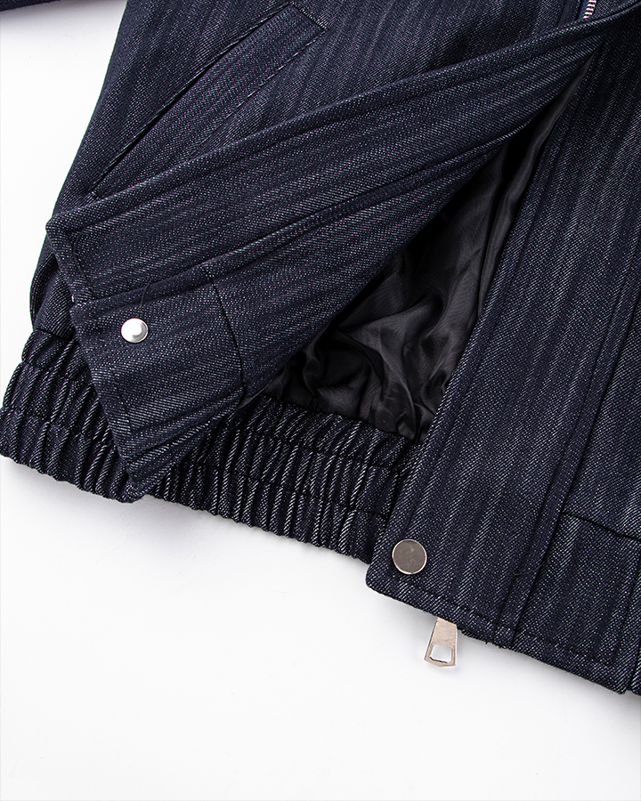 Denim Stand Collar Zip-Up Jacket