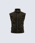 GRYFT Retro-Style Distressed Metal-Rivet Versatile Vest