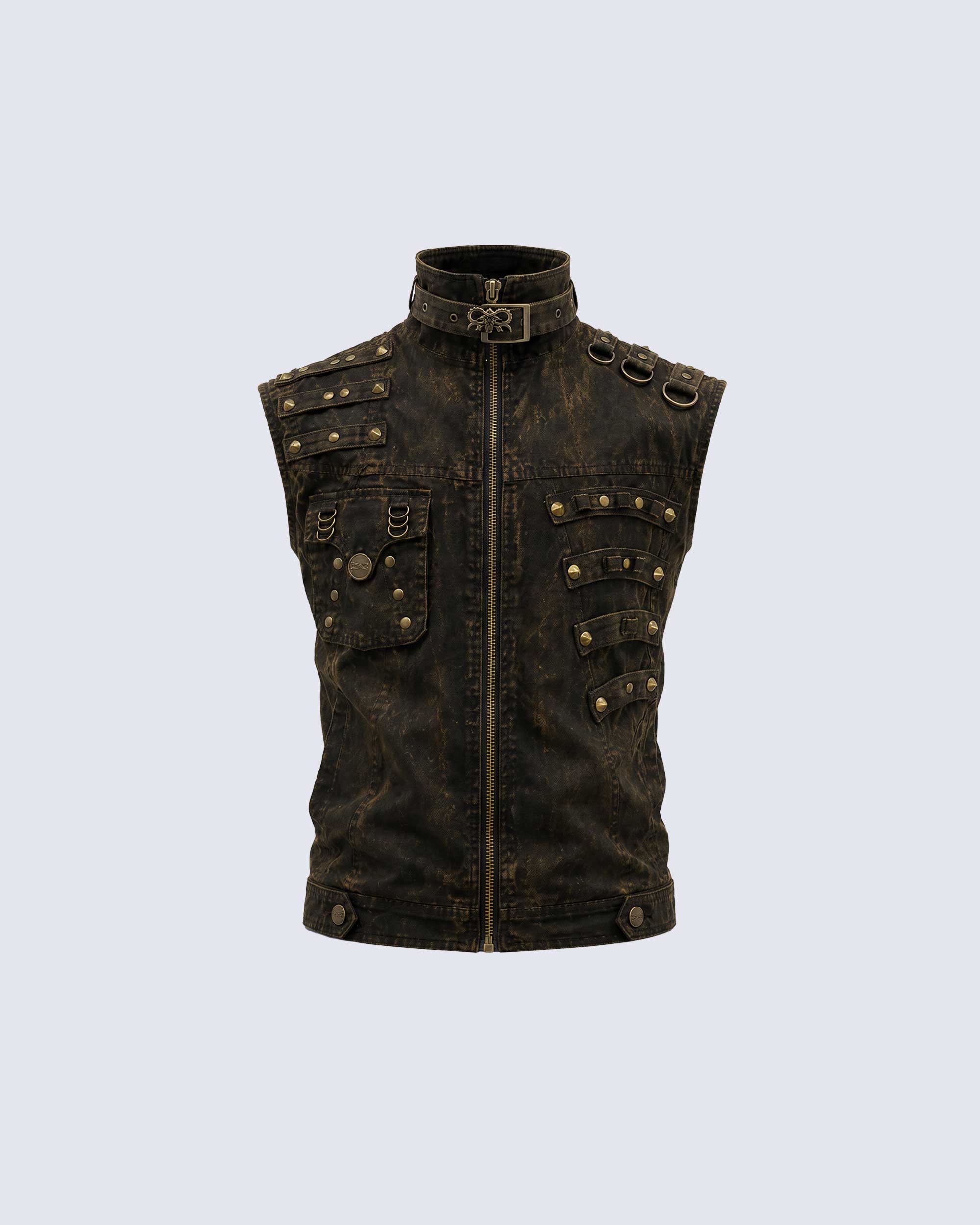 GRYFT Retro-Style Distressed Metal-Rivet Versatile Vest