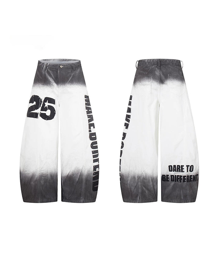 Gradient Number Graphic Wide Leg Denim Pants