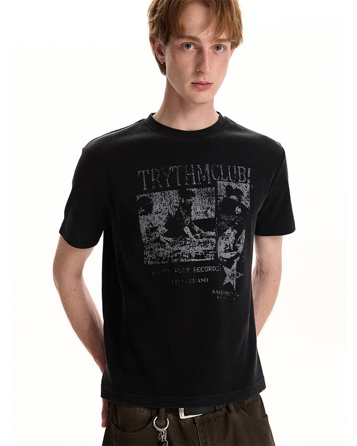 Waffle New Texture Vintage Washed Short T-Shirt