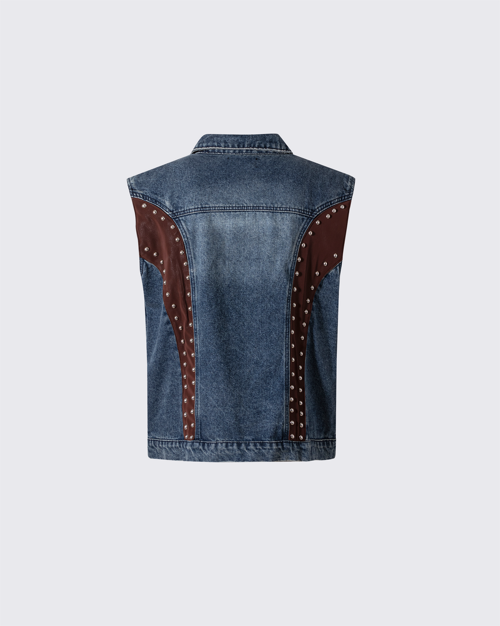 Leather Patch Studded Denim Vest