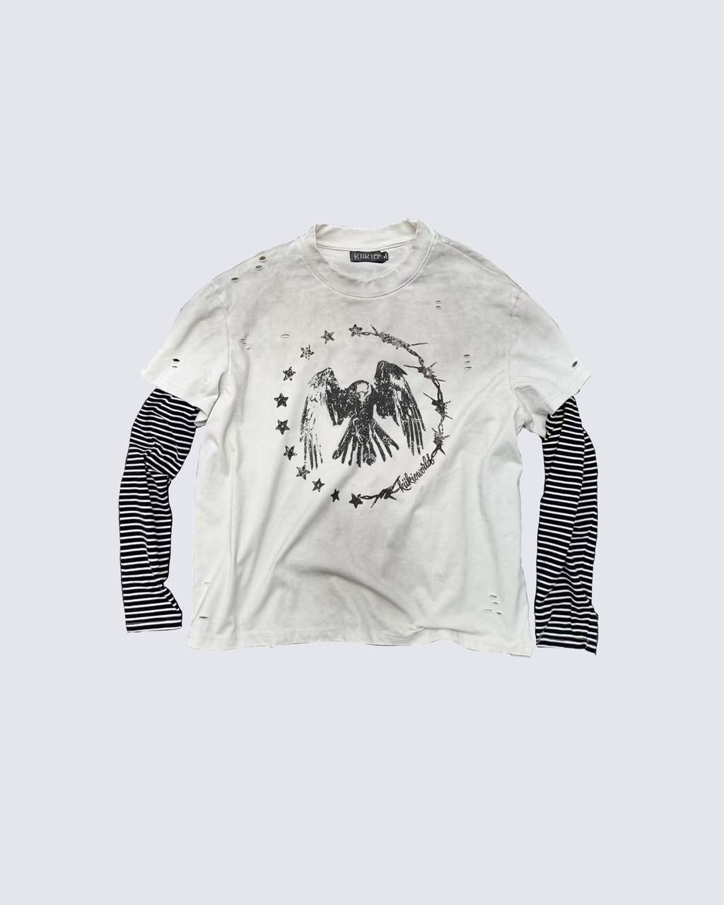GRYFTWORLD | Washed Vintage Layered Stripe Sleeve Graphic Tee