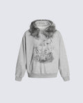 Lightweight Fuzzy Printed Half-Zip Cropped Hoodie
