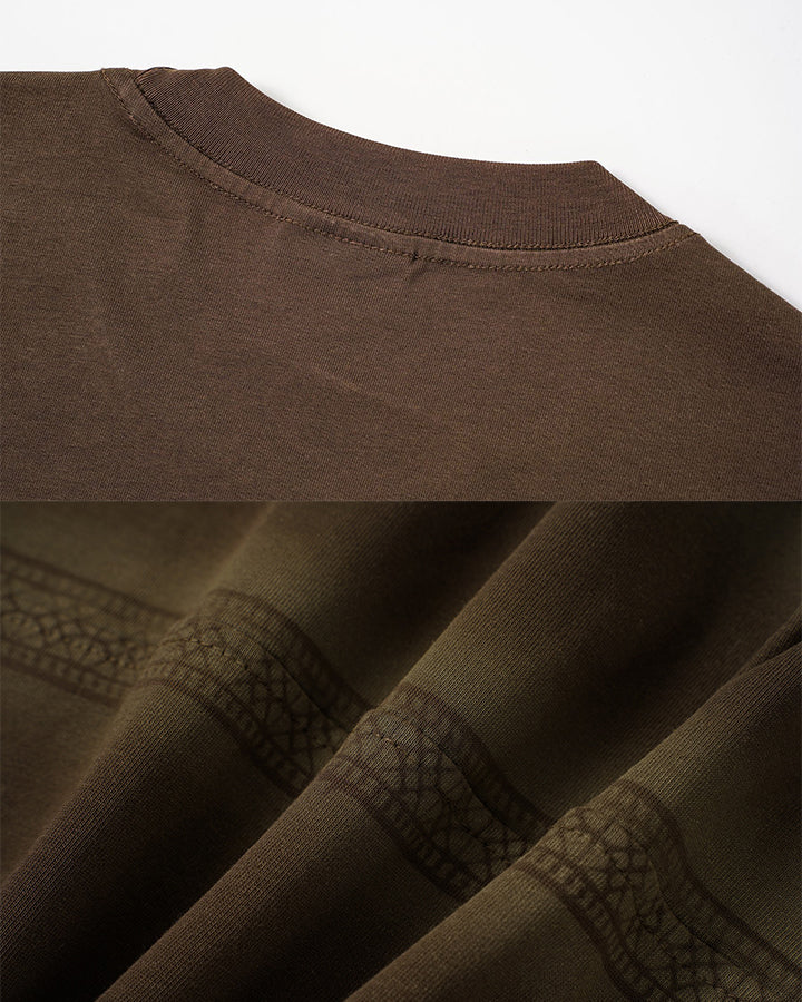 New Dark Gothic Lace Stripe Washed Boxy Tee