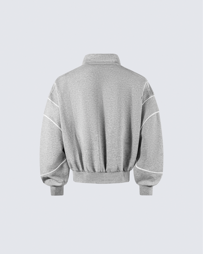 Loose-Fit Zip-Up Sweatshirt with White Piping