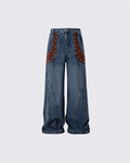 Leather Patch Pocket with Studded Detail Denim Pants