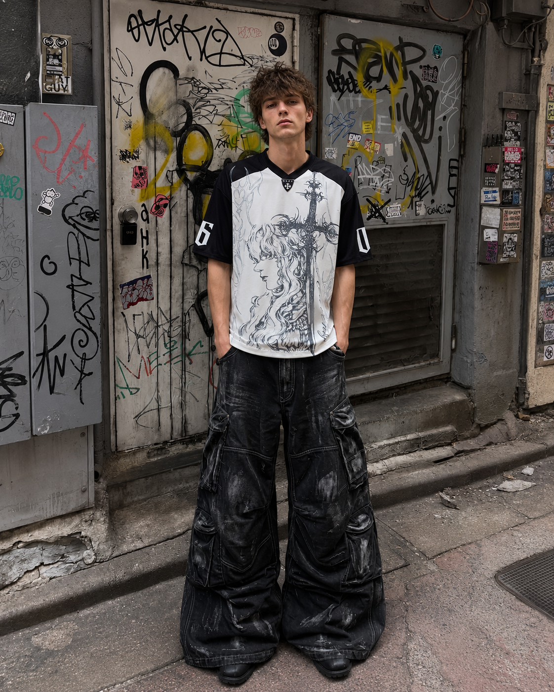 Gothic Angel Print Casual Retro Jersey Short Sleeve