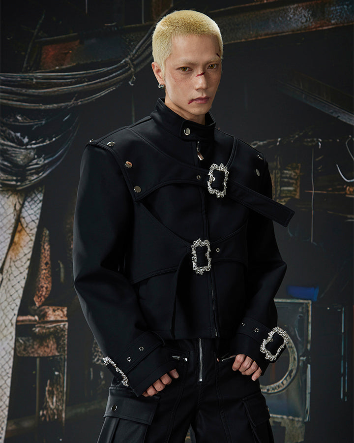 Gothic Buckle Strap Cropped Jacket