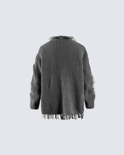 Distressed Knit Open-Front Cardigan