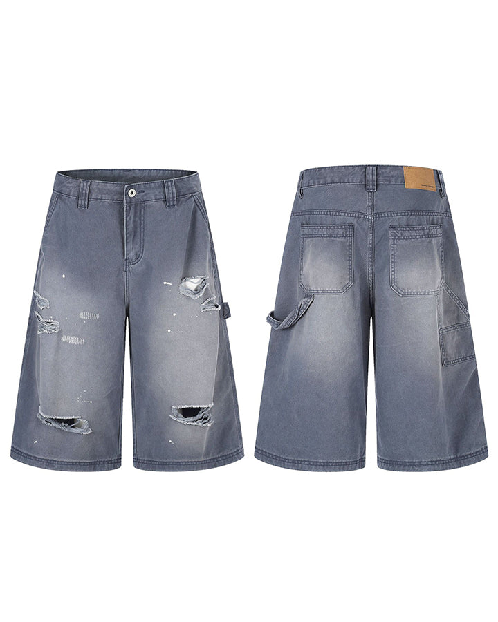Washed Faded Distressed Cargo Shorts
