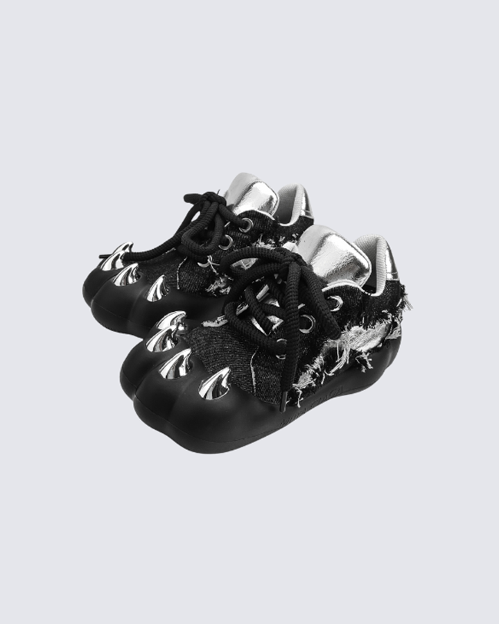 Metallic Claw Toe Distressed Canvas Sneakers