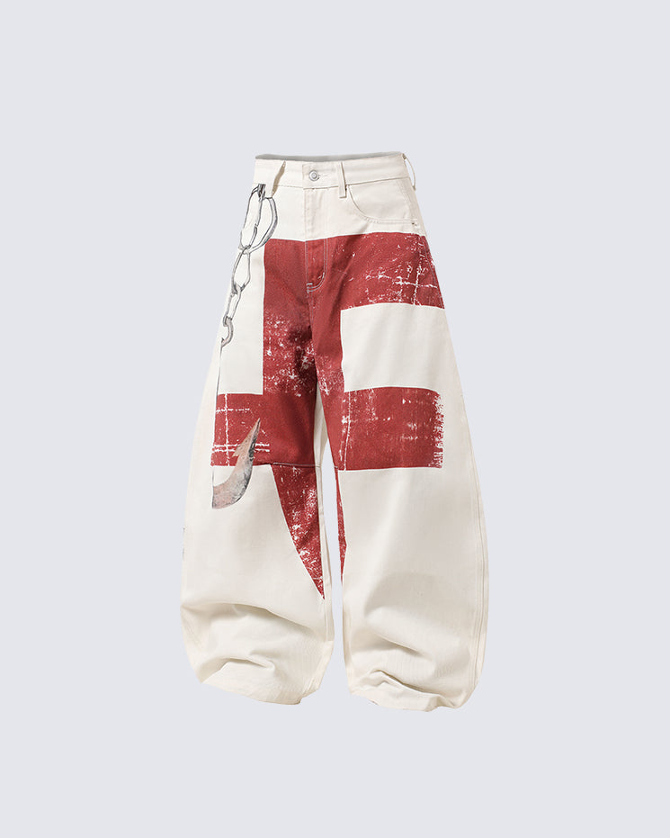 American Vintage Red Cross Chain Balloon Jeans New
