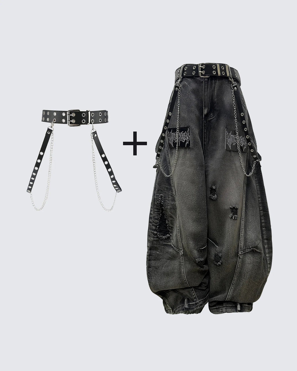 American Avant-Garde Washed Distressed Deconstructed Armor Hoodie Set