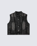 Dark Washed Button Pocket Sleeveless New Denim Vest