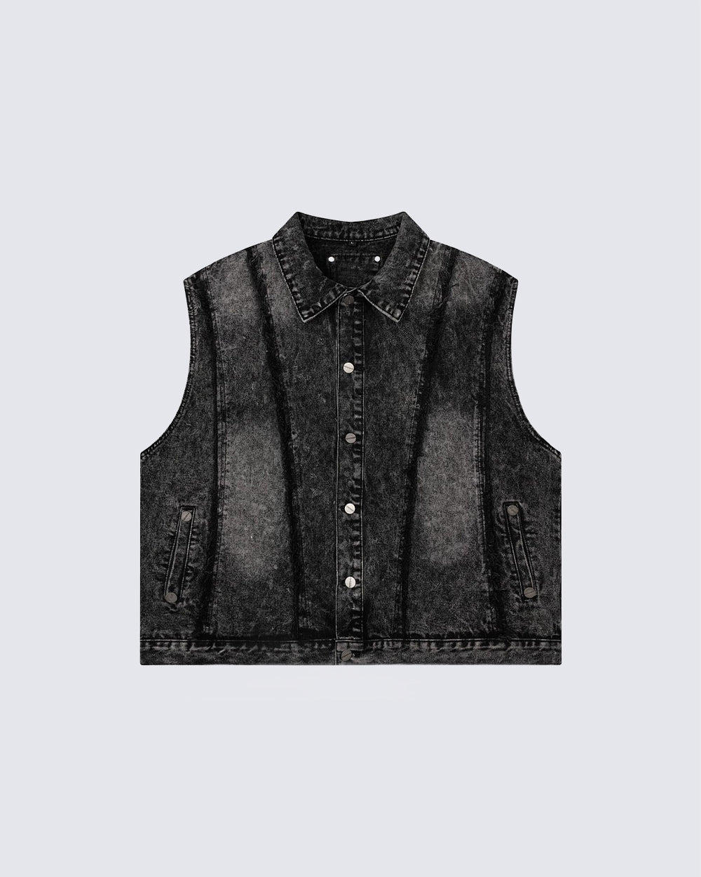 Dark Washed Button Pocket Sleeveless New Denim Vest