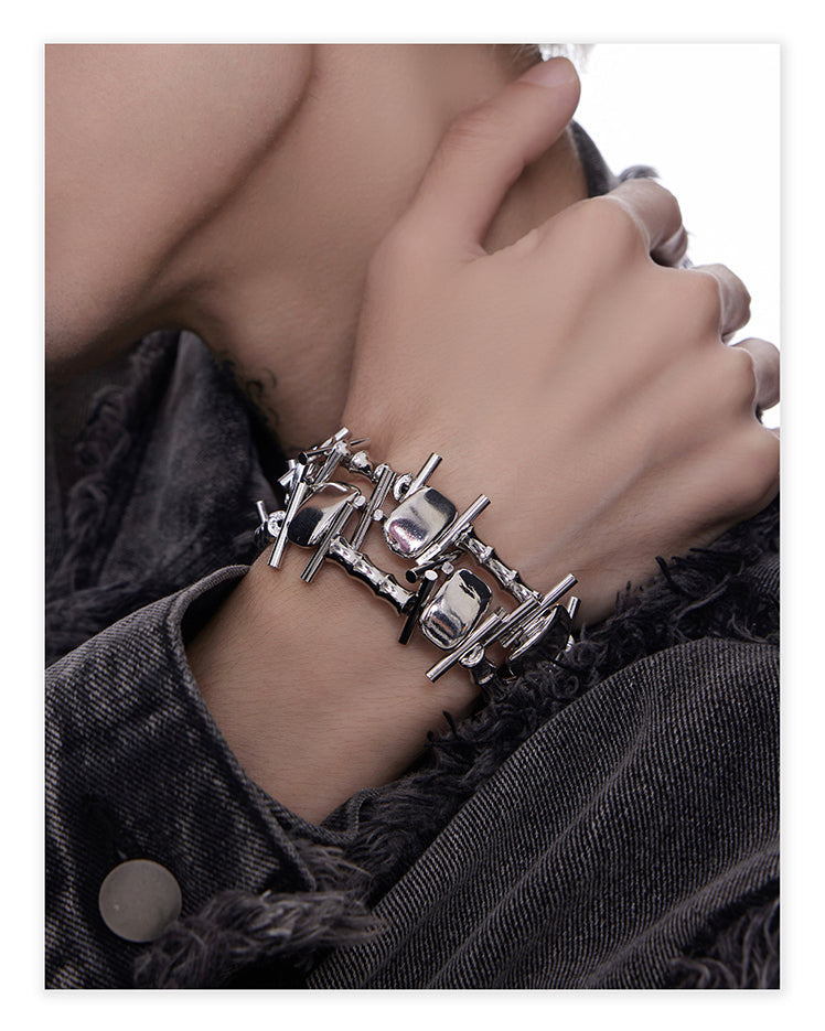 Futuristic Heavy Craft Unisex Punk Titanium Steel Bracelet