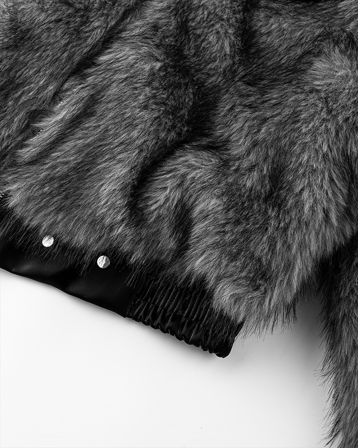 Faux Fur Bomber Jacket with Leather Details