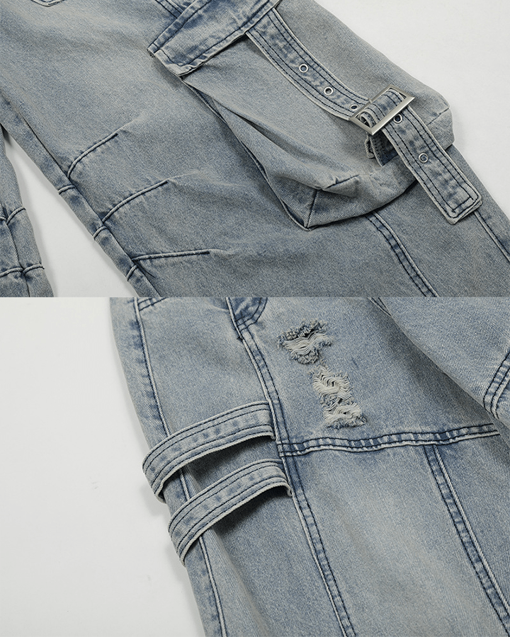 Ripped Denim Cargo Pants – Street Style