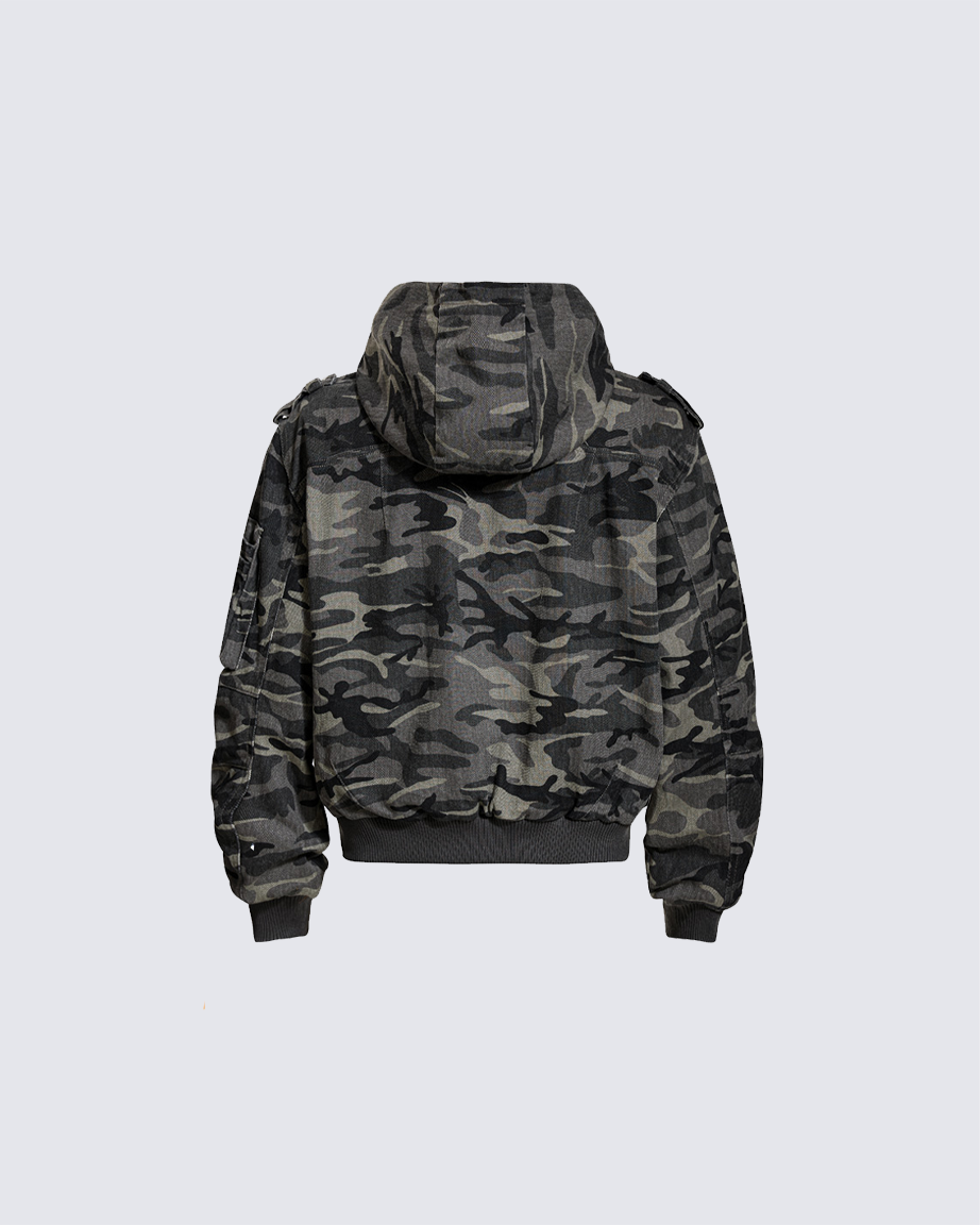 Camouflage Hooded Cargo Jacket