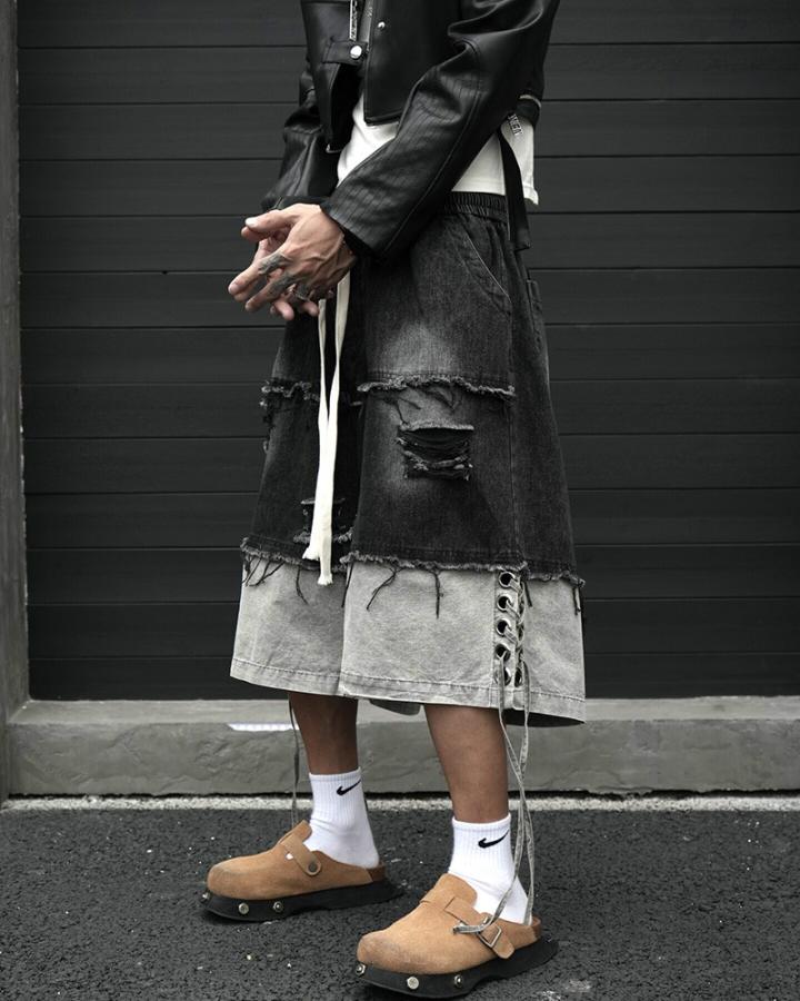 GRYFT High-Street Wasteland-Style Hip-Hop Color-Block Cropped Pants