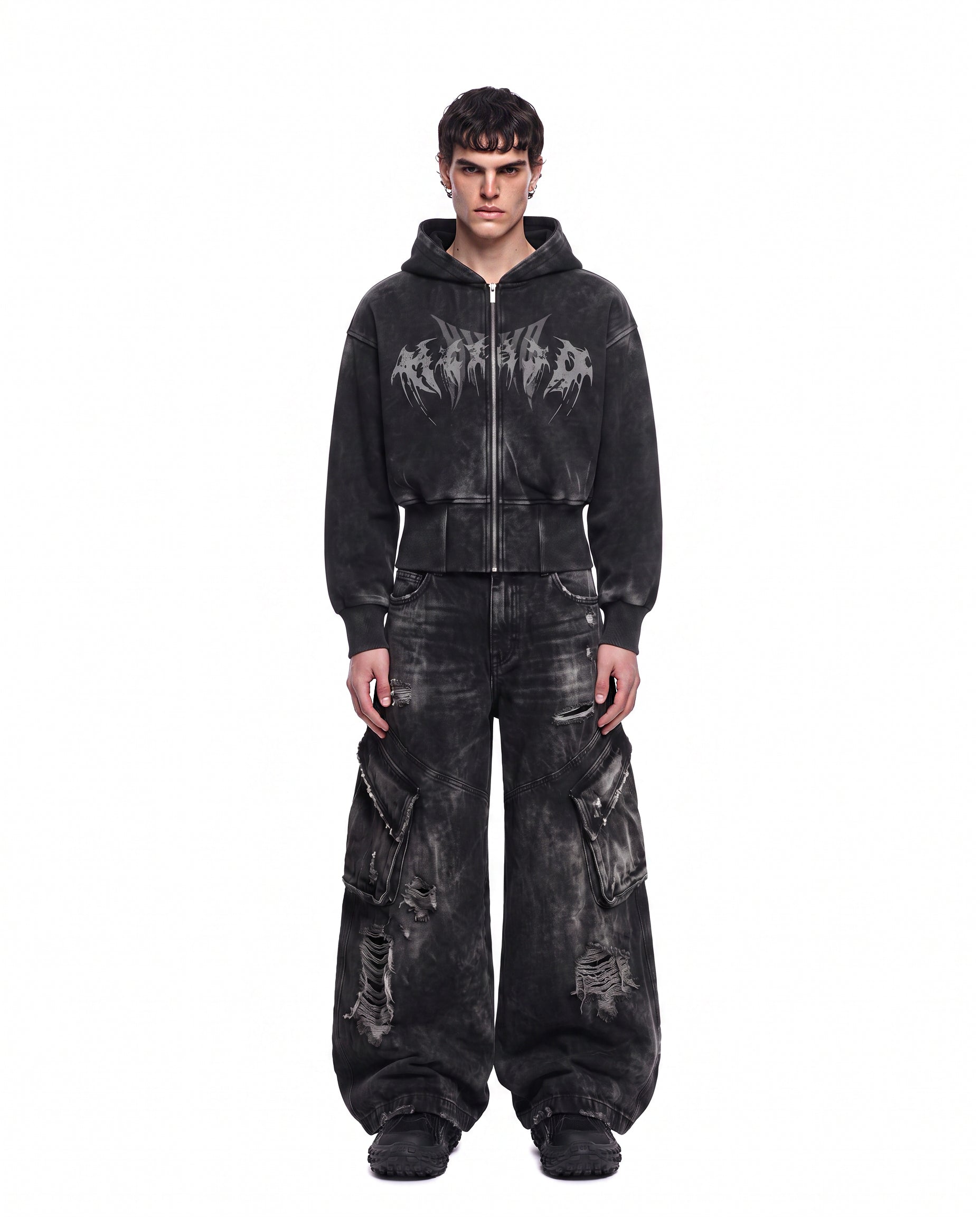 GRYFT Vintage Streetwear Distressed Cargo Jeans