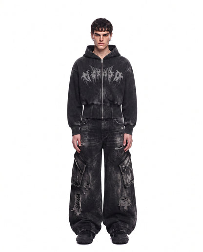 GRYFT Vintage Streetwear Distressed Cargo Jeans