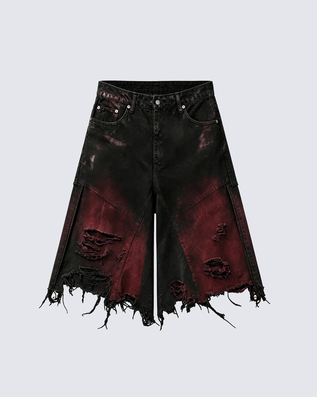 GRYFT Red Washed Distressed Denim Shorts