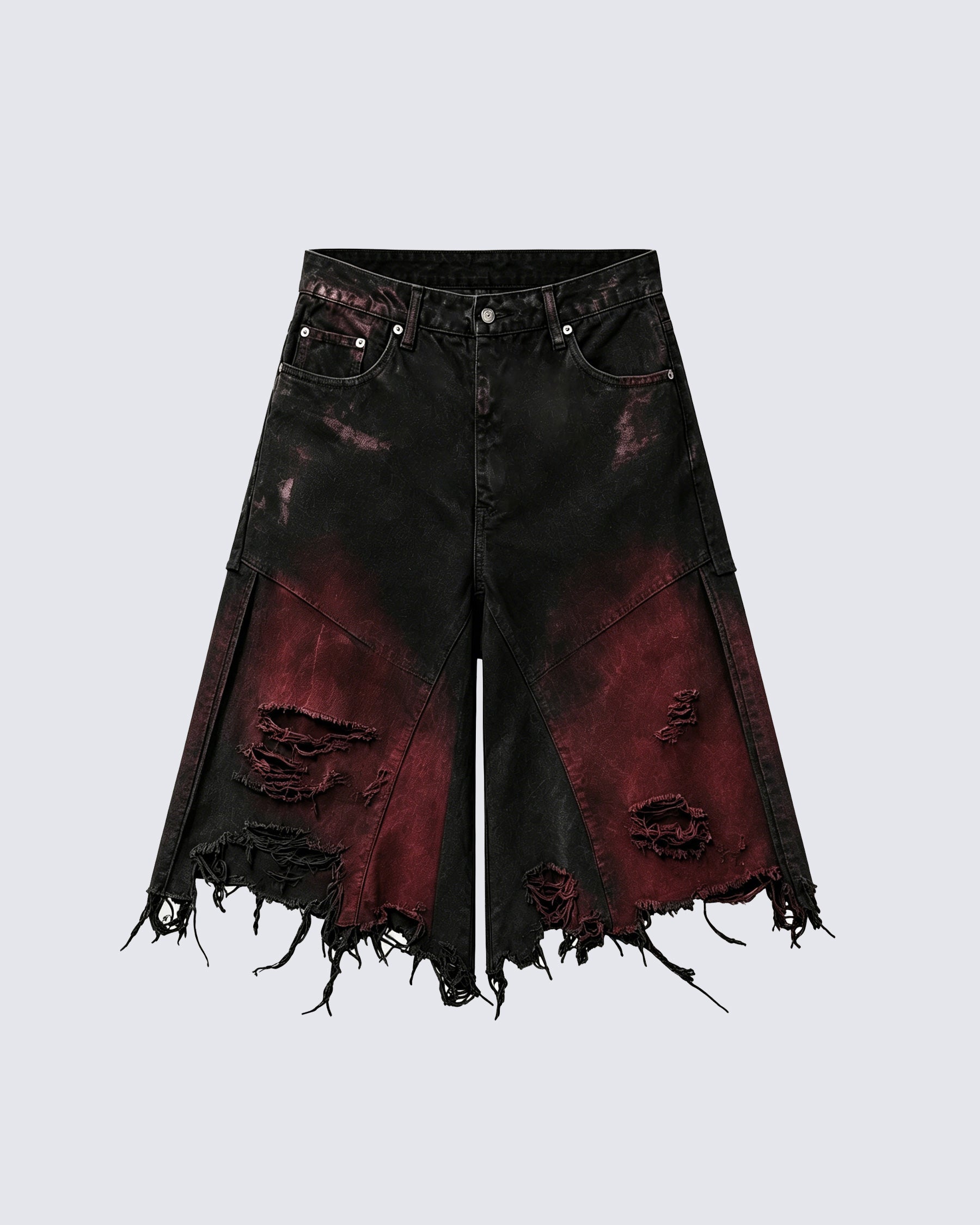 GRYFT Red Washed Distressed Denim Shorts