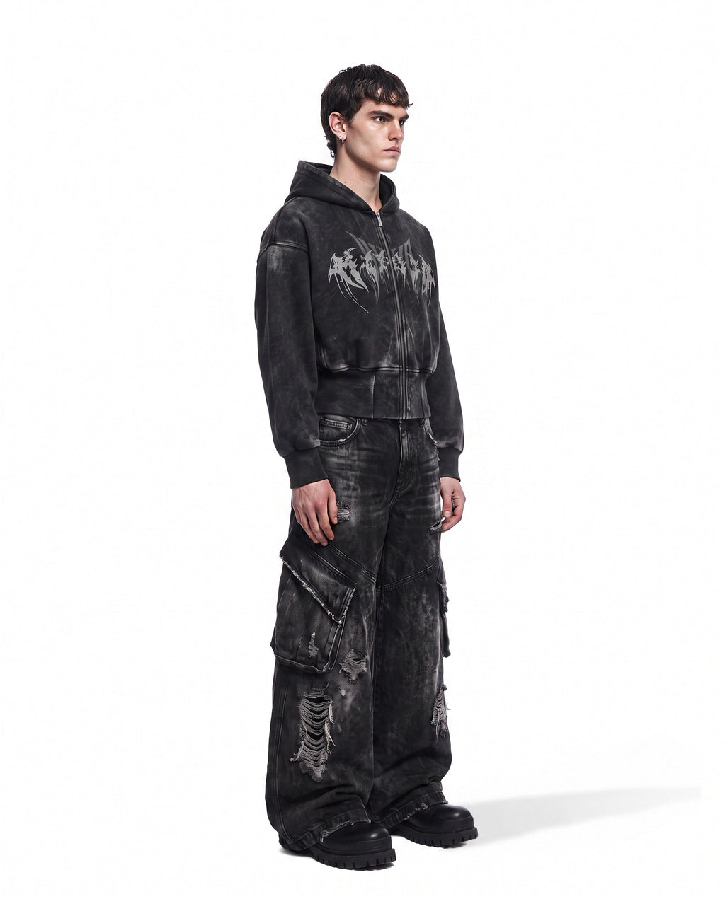 GRYFT Vintage Streetwear Distressed Cargo Jeans