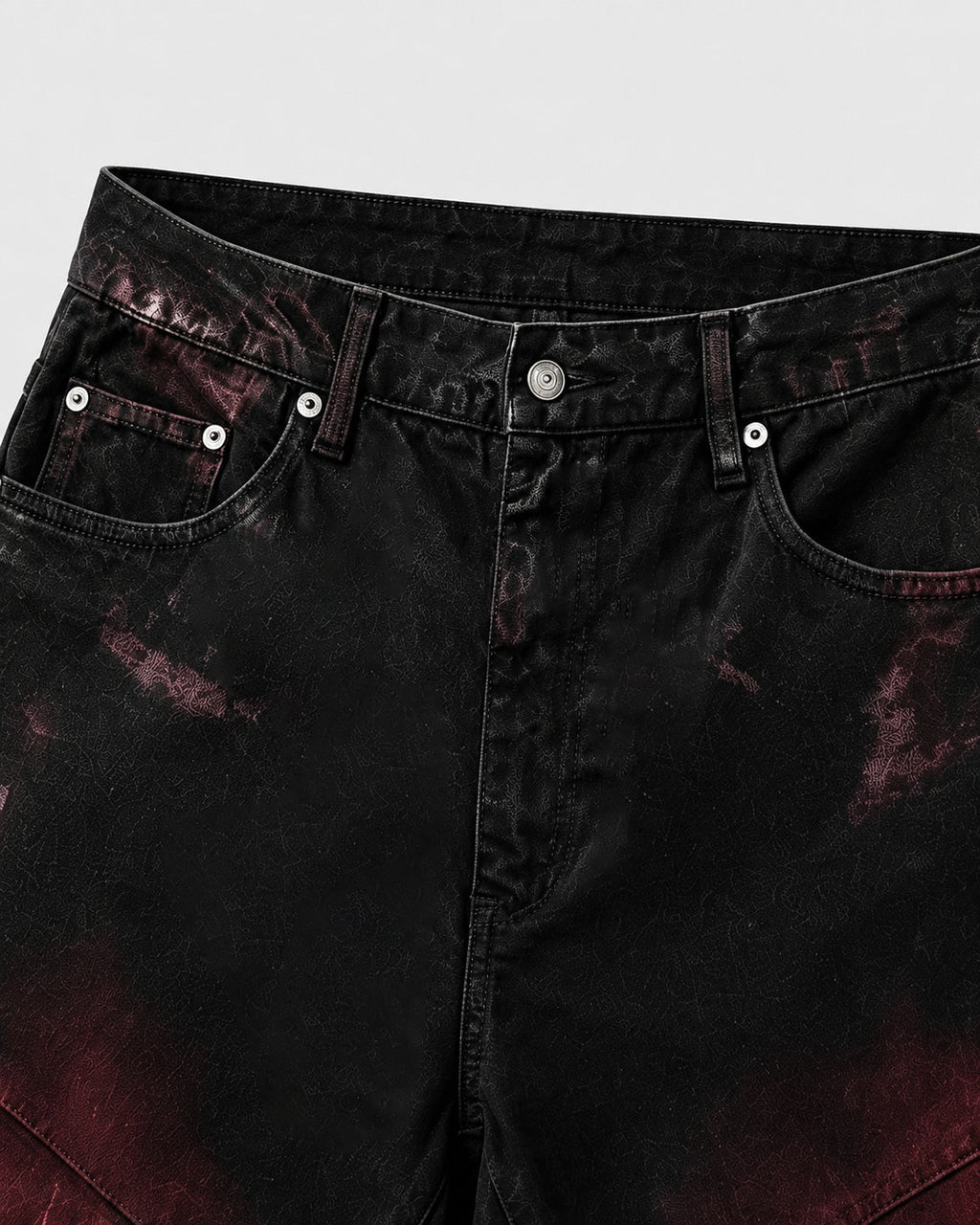 GRYFT Red Washed Distressed Denim Shorts