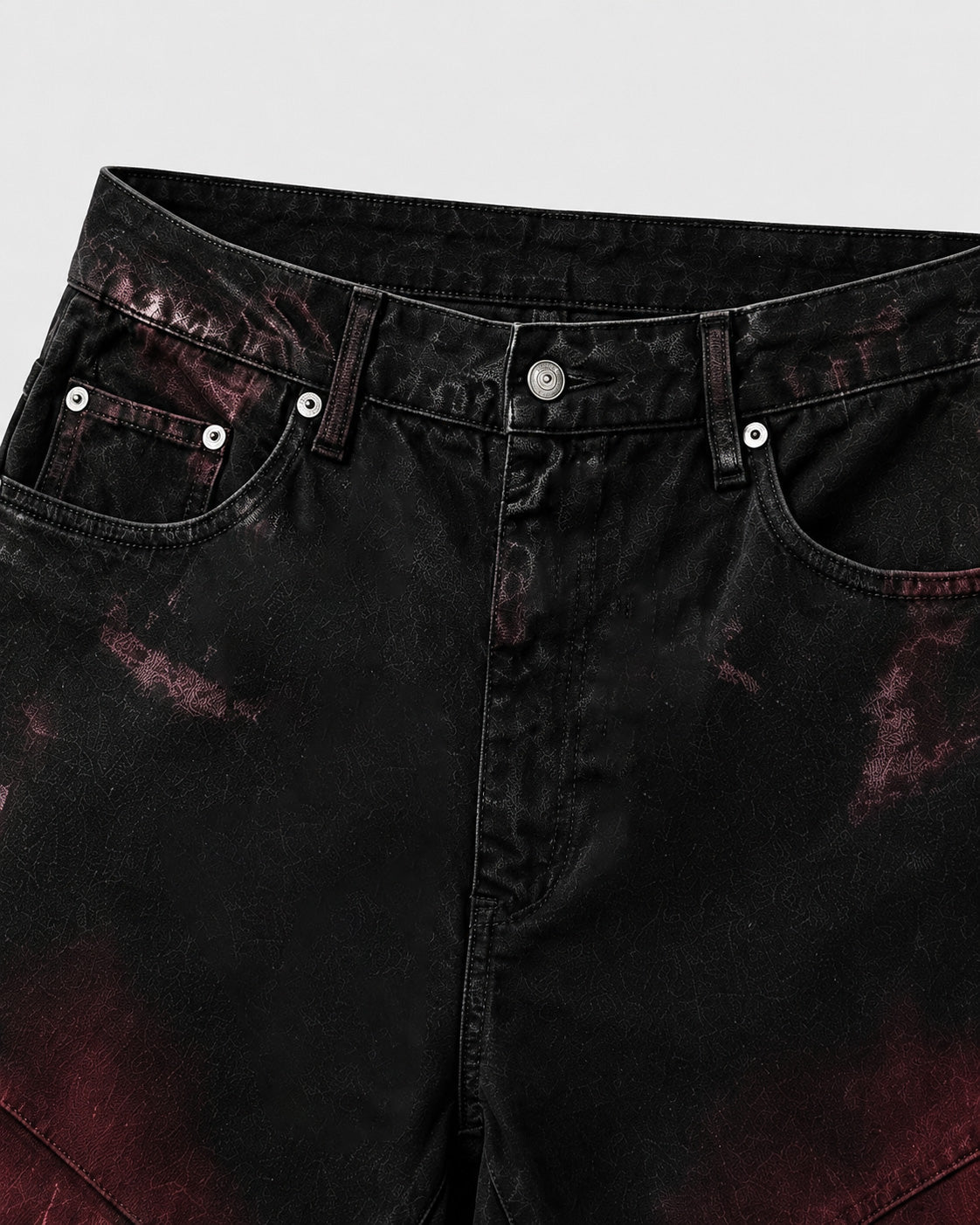GRYFT Red Washed Distressed Denim Shorts