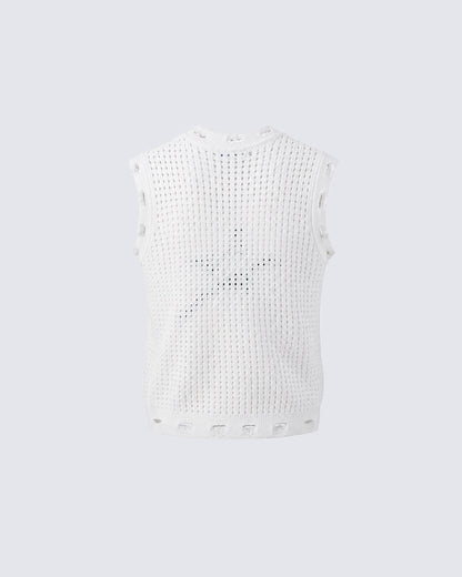 GRYFT Distressed Star Open-Knit Sweater Vest