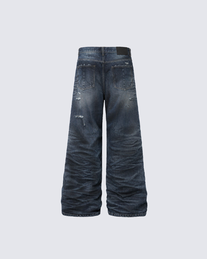 GRYFT Vintage Distressed Wide-Leg Jeans