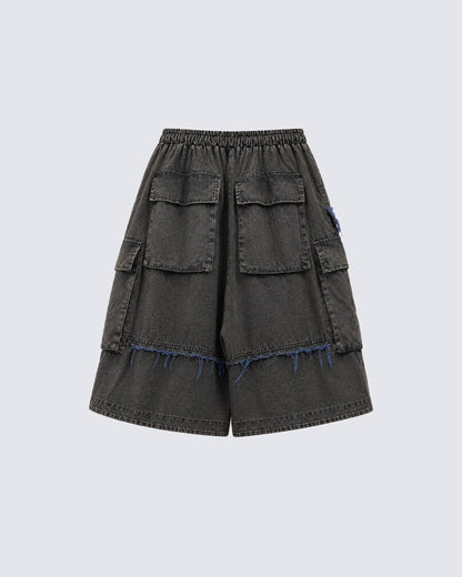 American-Style Patchwork Ripped Jeans With Frayed Edges