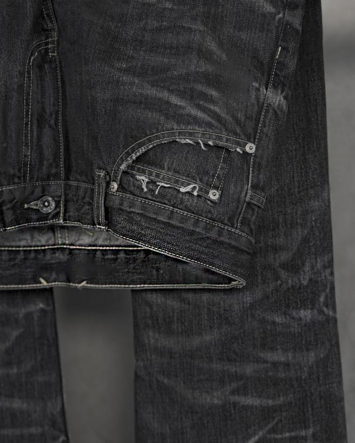 GRYFT Retro Dirty-Washed Distressed Wide-Leg Jeans
