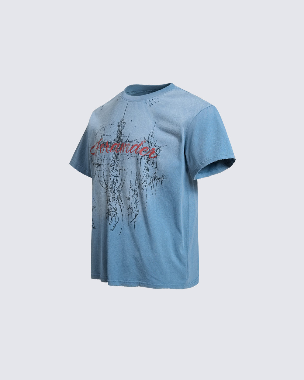 American-Style Distressed Short-Sleeved T-Shirt With Cross Design