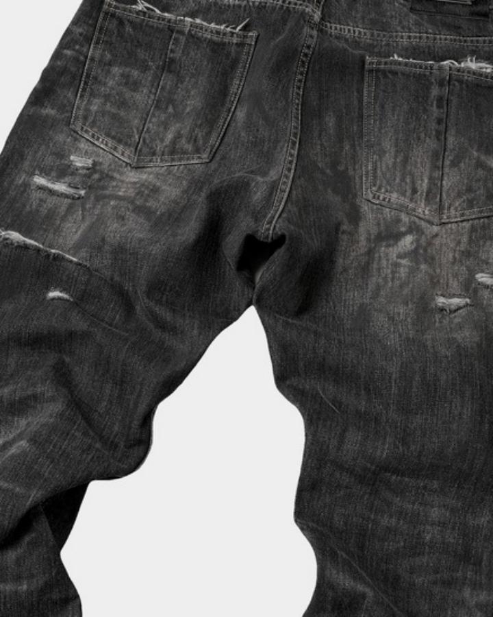 GRYFT Retro Dirty-Washed Distressed Wide-Leg Jeans